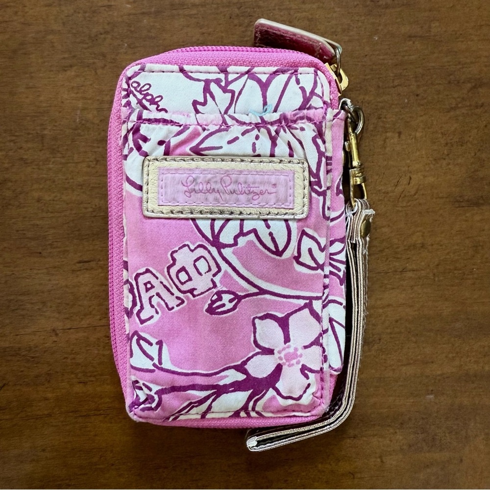 ALPHA PHI LILLY PULITZER SORORITY PHONE/ID/CARD WRISTLET Pink White